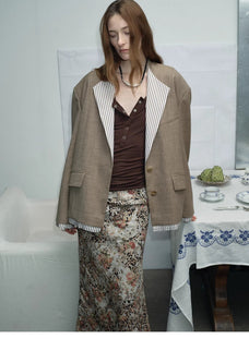 "London Diary"old money style contrasting lapel wool blazer - variant_title