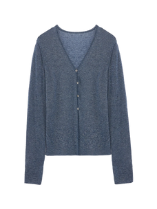 Firelady Fur Long Island Vacation blue V-neck wool blend cardigan transparent product image