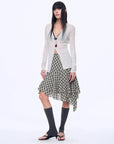 Firelady Fur Long Island Vacation original white V-neck cardigan on model side view