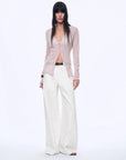 Firelady Fur Long Island Vacation pink V-neck cardigan on model front view