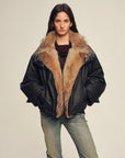 Model wearing Firelady Fur The Long Night Is Coming Black fur collar down parka front view