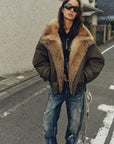 Outdoor model view of Firelady Fur The Long Night Is Coming Greenish-Brown fur down parka
