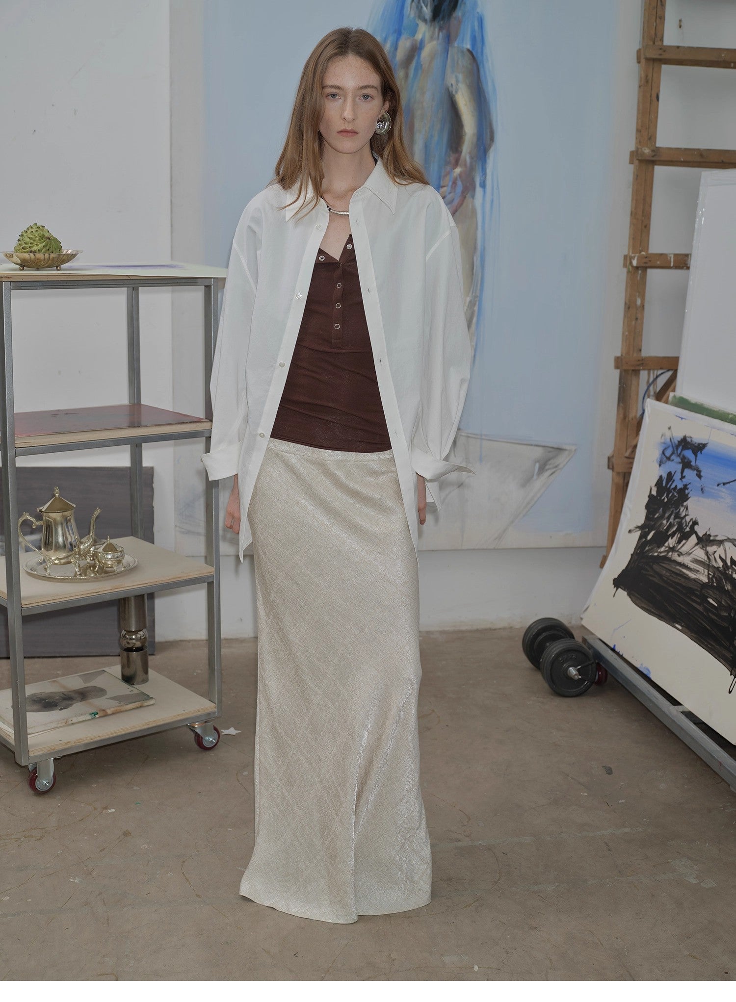 Loose casual standing straight silhouette deconstructed waist shirt “Moonlight Vermilion” - variant_title
