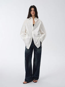 Loose casual standing straight silhouette deconstructed waist shirt “Moonlight Vermilion” - variant_title