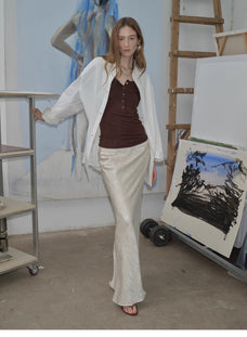 Loose casual standing straight silhouette deconstructed waist shirt “Moonlight Vermilion” - variant_title