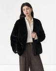 Louvre II Blackglama mink short coat on model, front view