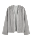 Fireladyfur Louvre Silver Blue Natural mink V-neck jacket front cutout