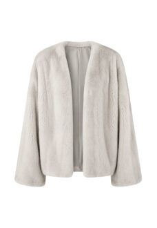 Fireladyfur Louvre Silver Blue Cross Natural mink V-neck jacket front cutout