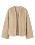 Fireladyfur Louvre Beige Natural mink V-neck jacket front cutout