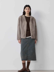 Louvre II Silverblue mink short coat full-length styling