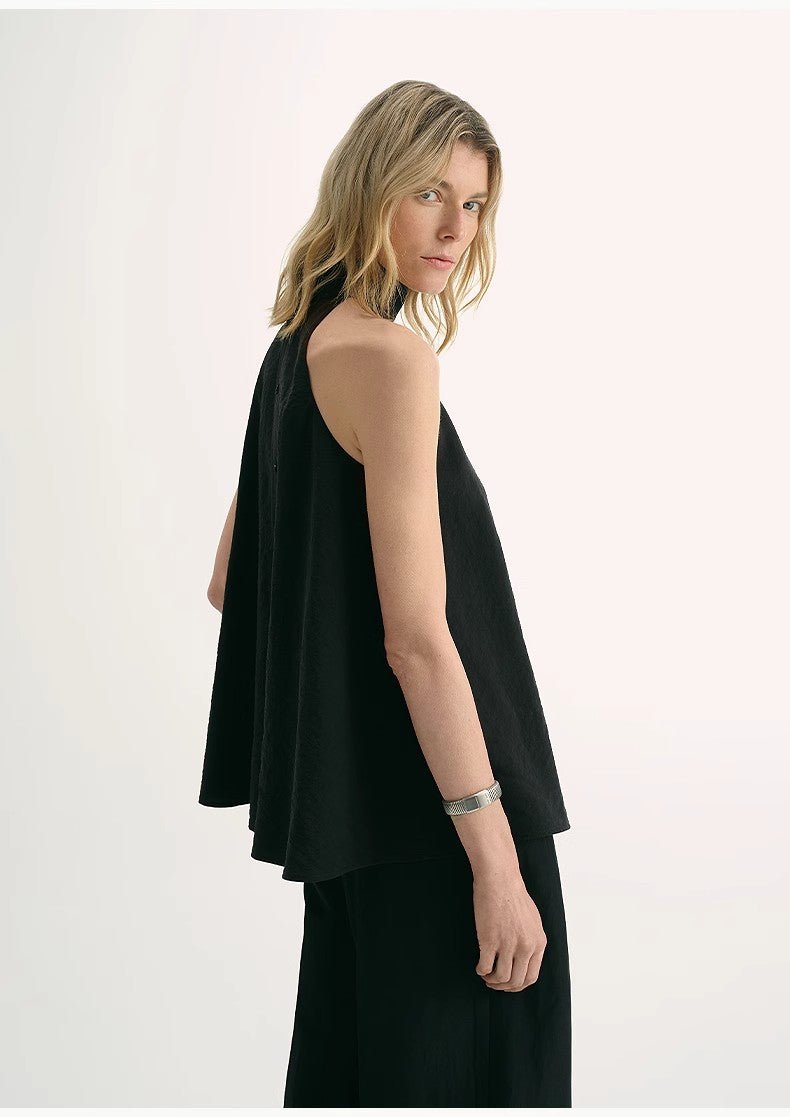 Luxury mulberry silk wrinkle - resistant small high collar A - line sleeveless top vest for women - variant_title