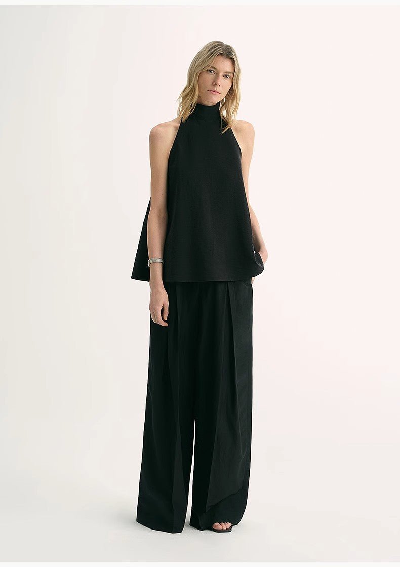 Luxury mulberry silk wrinkle - resistant small high collar A - line sleeveless top vest for women - variant_title