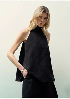 Luxury mulberry silk wrinkle - resistant small high collar A - line sleeveless top vest for women - variant_title