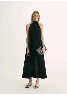 Luxury mulberry silk wrinkle - resistant small high collar A - line summer beach Dresses for women - variant_title