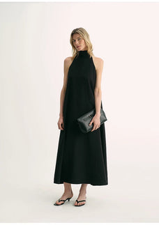 Luxury mulberry silk wrinkle - resistant small high collar A - line summer beach Dresses for women - variant_title