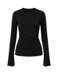 Lyocell wool stretch long sleeve T-shirt black product cutout