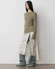 Lyocell wool stretch long sleeve T-shirt coffee side view