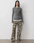 Lyocell wool stretch long sleeve T-shirt dark gray full front view