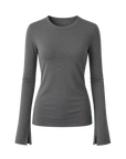 Lyocell wool stretch long sleeve T-shirt dark gray product cutout