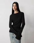 Lyocell wool stretch comfortable breathable fit minimalist solid color long - sleeved T-shirt - variant_title