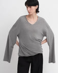 Machine washable Tencel wool V - neck two - wear elastic hem T-shirt bottoming shirt - variant_title