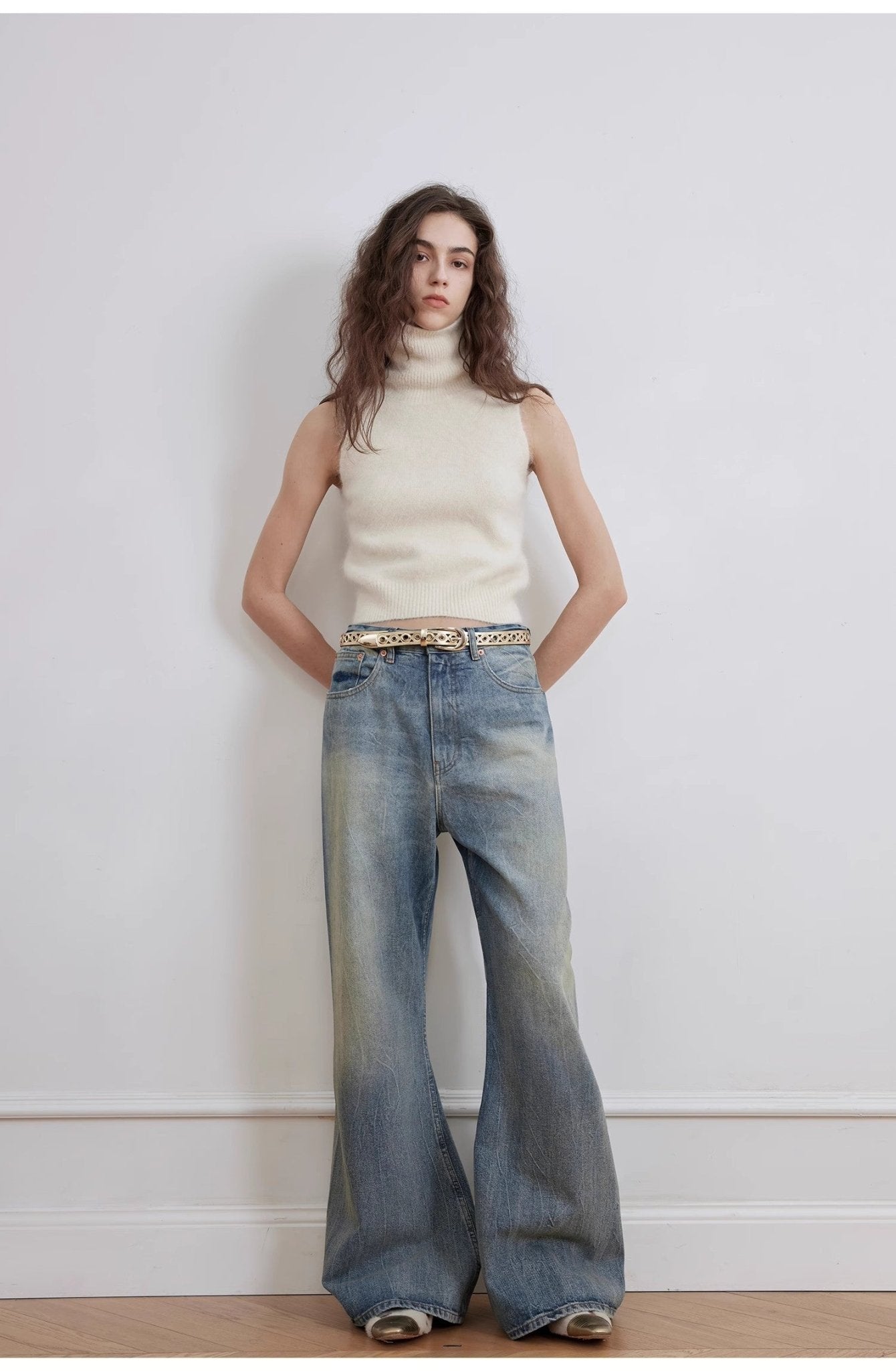 "Magic Dream" Retro Modern Washed Chicken Claw Wrinkled Jeans Women's Spacious Straight Wide Leg Pants - variant_title