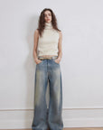 "Magic Dream" Retro Modern Washed Chicken Claw Wrinkled Jeans Women's Spacious Straight Wide Leg Pants - variant_title