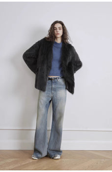 "Magic Dream" Retro Modern Washed Chicken Claw Wrinkled Jeans Women's Spacious Straight Wide Leg Pants - variant_title
