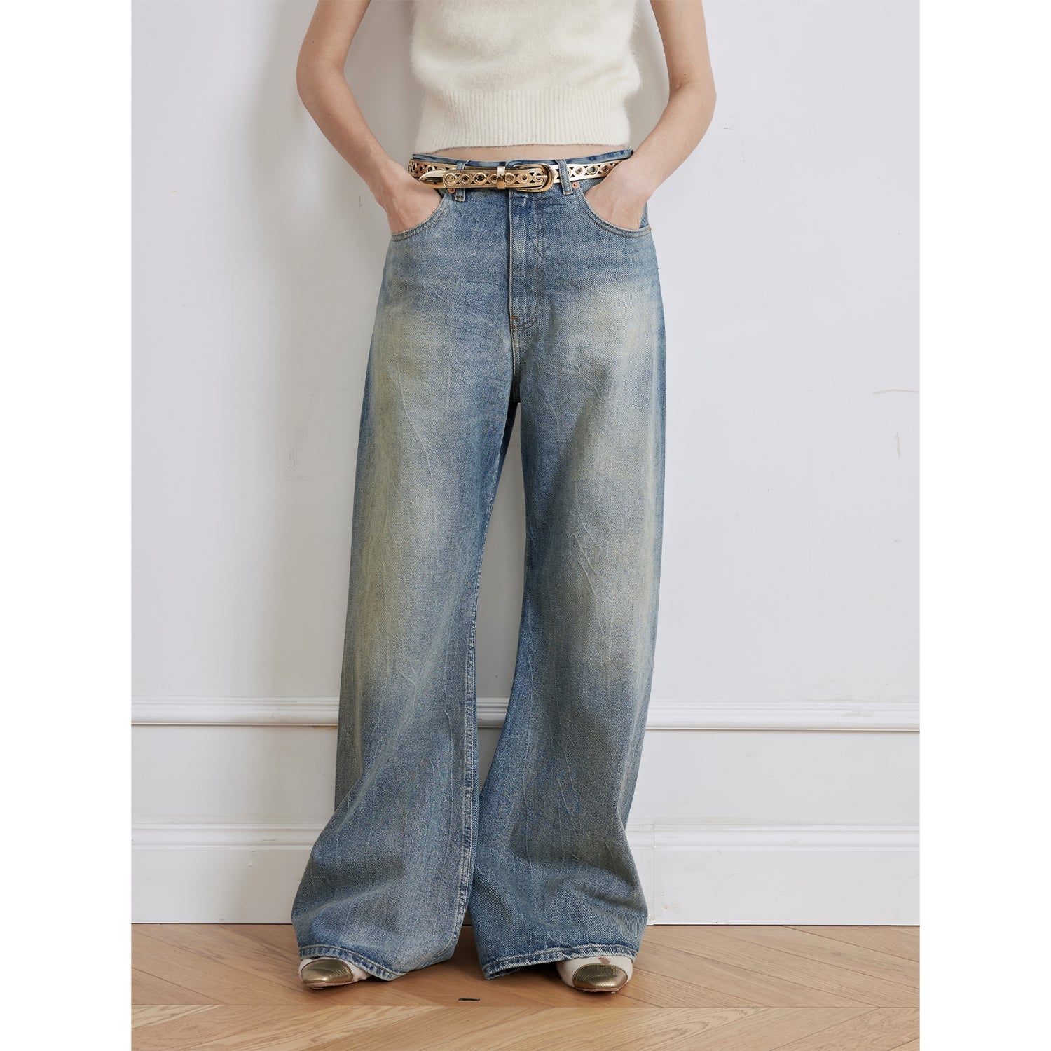 "Magic Dream" Retro Modern Washed Chicken Claw Wrinkled Jeans Women's Spacious Straight Wide Leg Pants - variant_title