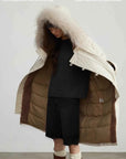 Fireladyfur Manchester City old story hooded down parka side view