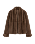 Margaret caramel brown contrasting Rex rabbit fur coat front product view