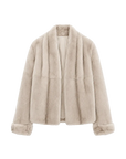 Margaret beige gray contrasting Rex rabbit fur coat front product view