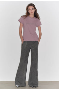 "May Time" luxury brand same version 3D long - staple cotton slightly waist rivet T-shirt - variant_title