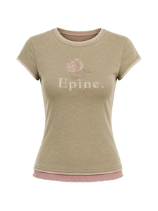 Memory Navigation khaki faux two-piece T-shirt product cutout