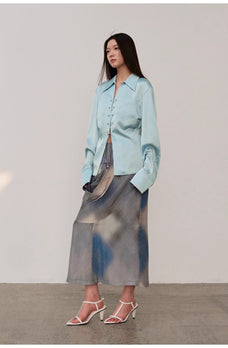 "Mercerized Spring Shadow" Acetate Shirt Women's Hollow String Pleated Slimming Long Sleeve Shirt - variant_title