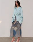"Mercerized Spring Shadow" Acetate Shirt Women's Hollow String Pleated Slimming Long Sleeve Shirt - variant_title