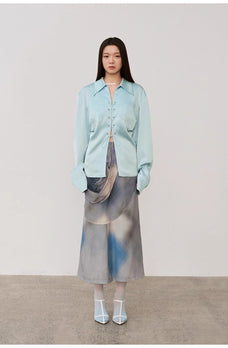"Mercerized Spring Shadow" Acetate Shirt Women's Hollow String Pleated Slimming Long Sleeve Shirt - variant_title