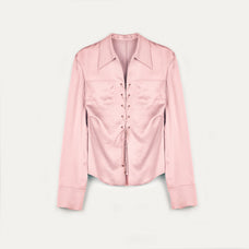 "Mercerized Spring Shadow" Acetate Shirt Women's Hollow String Pleated Slimming Long Sleeve Shirt - variant_title