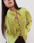 "Mercerized Spring Shadow" Acetate Shirt Women's Hollow String Pleated Slimming Long Sleeve Shirt - variant_title