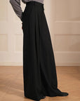 Merino wool blended double pleated wide - leg pants for women, versatile, drapey and comfortable casual trousers - variant_title