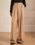 Merino wool blended double pleated wide - leg pants for women, versatile, drapey and comfortable casual trousers - variant_title