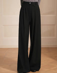 Merino wool blended double pleated wide - leg pants for women, versatile, drapey and comfortable casual trousers - variant_title