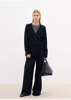 Merino wool blended double pleated wide - leg pants for women, versatile, drapey and comfortable casual trousers - variant_title