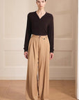 Merino wool blended double pleated wide - leg pants for women, versatile, drapey and comfortable casual trousers - variant_title