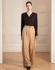 Merino wool blended double pleated wide - leg pants for women, versatile, drapey and comfortable casual trousers - variant_title