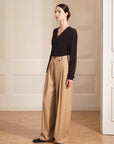 Merino wool blended double pleated wide - leg pants for women, versatile, drapey and comfortable casual trousers - variant_title