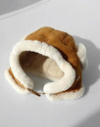 Merino wool warm earmuffs genuine leather suede aviator hat - variant_title