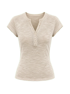 Minimalist Light Gap apricot sequined Henley T-shirt product cutout