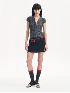 Minimalist Light Gap black sequined Henley T-shirt model front view