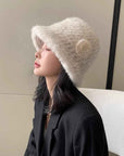 Mink Woven Fur Hat Women's Camellia Flower Bucket Hat - variant_title
